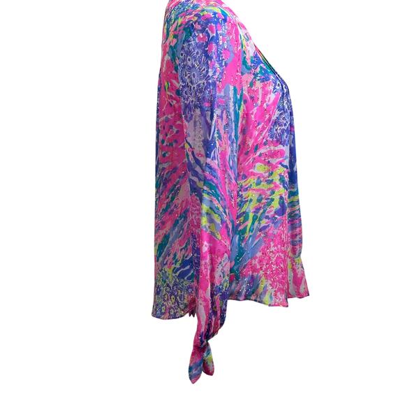 Lilly Pulitzer Colby Silk Clip Top, metallic, painterly, resort, effortless - Picture 2 of 8